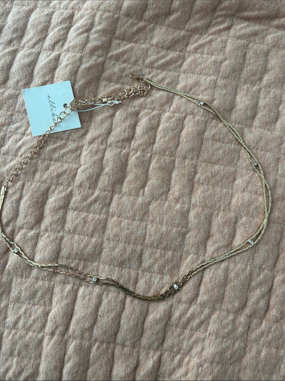 ettika Gold Tone Layered Chain Waist Belt with Crystal Accents